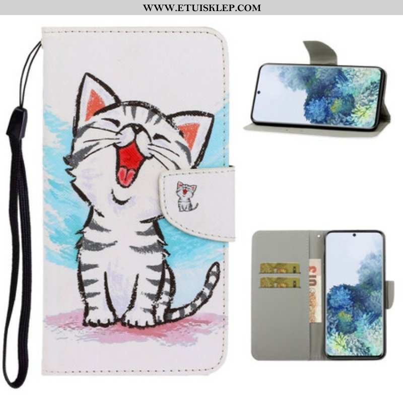 Etui Folio do Samsung Galaxy S21 5G z Łańcuch Pasiasty Kolorowy Kotek